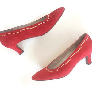 Vintage 90s Bruno Magli Red and Gold Suede Pumps - 8 Women