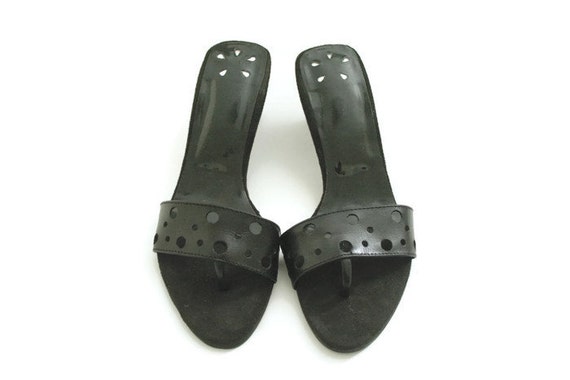 Vintage Y2K Black Polka Dot Square Heels - Size 6 - image 3