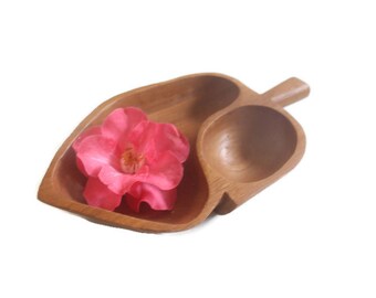 Vintage 70s Teak Wood Serving Snack Tray
