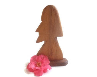 Vintage 70s Minimalist Wood Head Sculpture