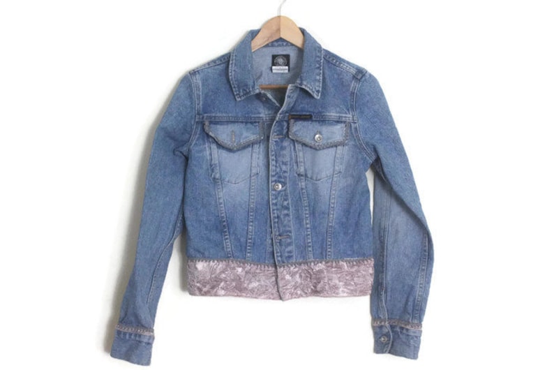 pink and blue denim jacket