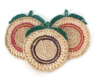 Vintage Retro Straw Wicker Trivet Hot Plate Set of 3
