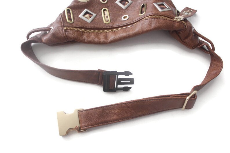 Vintage 90s Faux Brown Leather and Gold Animal Print Fanny Pack