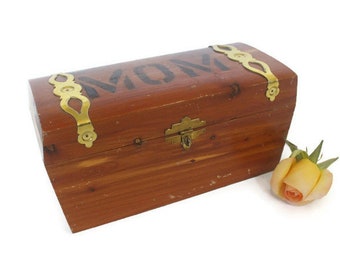 Vintage 70s Wood & Brass Treasure Chest Keepsake Box
