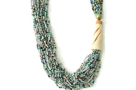 Vintage 80s Beaded Multi-Strand Chunky Statement … - image 2
