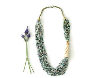 Vintage 80s Beaded Multi-Strand Chunky Statement Necklace
