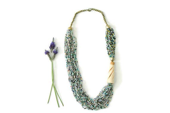 Vintage 80s Beaded Multi-Strand Chunky Statement … - image 1