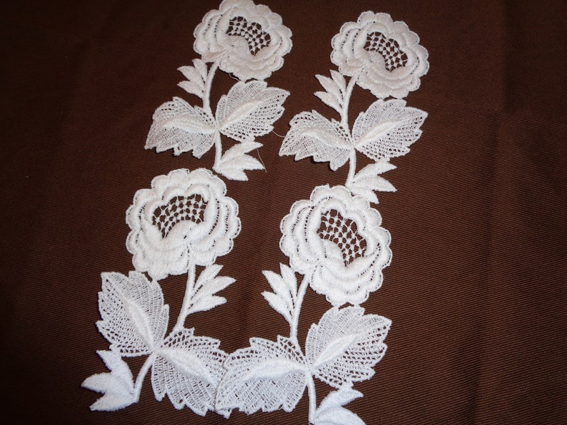 Group of 4 RoseFlower Lace AppliquesVintage 1970/'sSewing Supplies