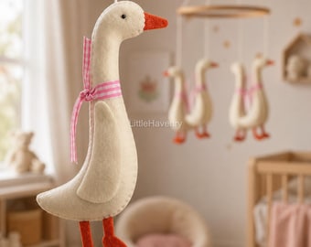 Handgemaakte ganzen wiegmobiel, roze vilten decoratie, boho hangend, kraamcadeau