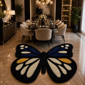Handmade Tufted Butterfly Rug – Black, Purple & Mint Floral Design | Soft Plush Area Rug