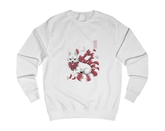 Kitsune Neunschwänziger Fuchs Japanisches Streetwear | Anime Grafik | Japanische Mythologie | Kanji Kunst | Rundhals-Sweatshirt