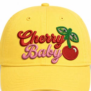Diseño de bordado 3D Cherry Baby, archivo de bordado a máquina con la linda tipografía de cereza, diseño retro de frutas, descarga instantánea.