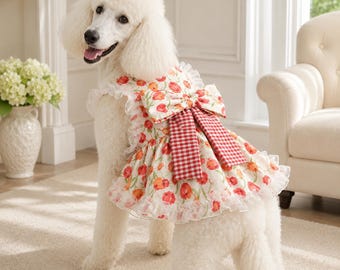 Vintage Princess Dog Dress for Medium Large Dogs, Lace Trim Vest Dress, Cute Samoyed Golden Retriever Outfit, Cat Dog Clothes
