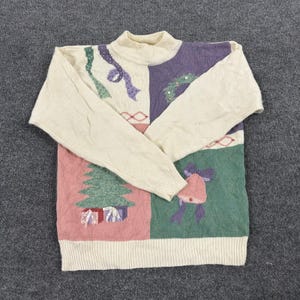 Koret Sport Sweater Womens Size L Multicolor Vintage Christmas Holiday Patchwork