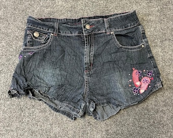 Short en jean Faded Glory pour femme, taille 14,5, bleu, en coton ramie brodé, style Y2K été