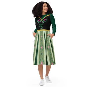 Anna Costume Long Sleeve Dress Frozen Birthday Halloween 2XS - 6XL Plus Sizes