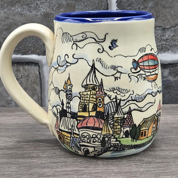 Fairytale castle and dragon mug, large ~14oz mug. Dishwasher & Microwave safe