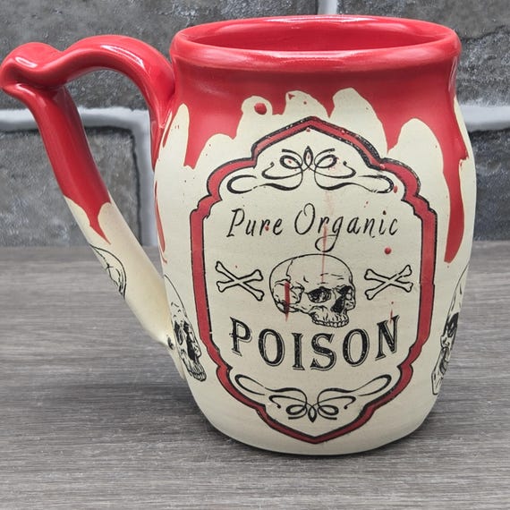 Pure Organic Poison mug, large mug, 15 oz. Red inside glaze