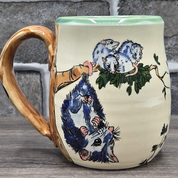 Opossums mug, large 14-16 oz. Handmade.
