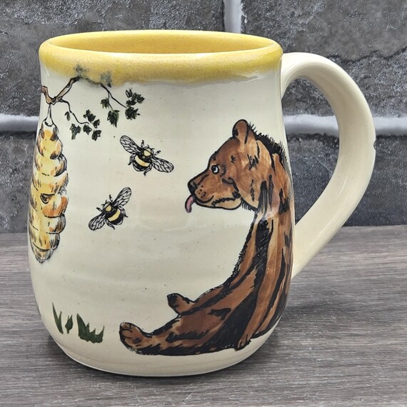 Bears & bees mug, large handmade mug, 14 oz.,