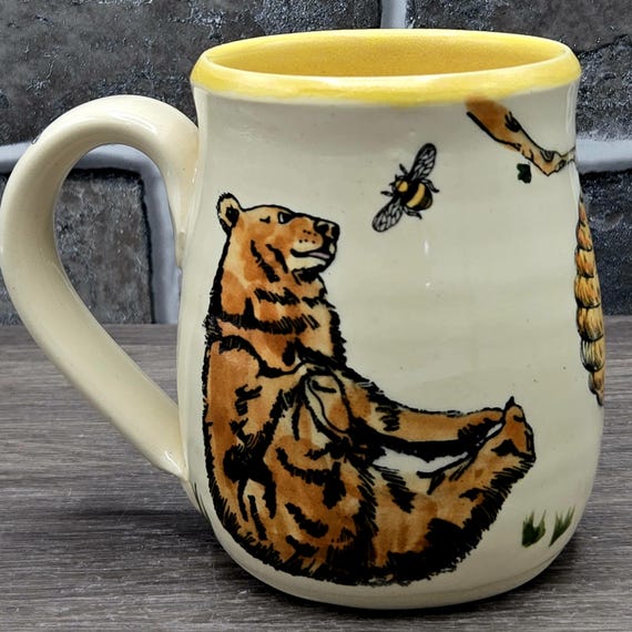 Bears & bees mug, large handmade mug, 14 oz.,