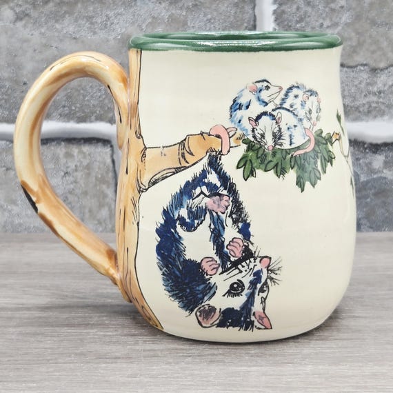 Opossums mug, large 14-16 oz. Handmade.