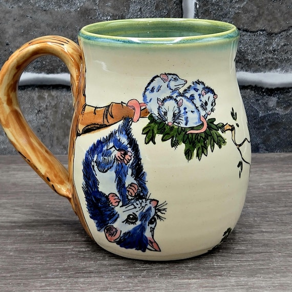 Opossums mug, large 14-16 oz. Handmade.