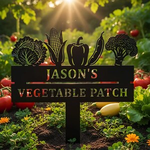 Personalized Vegetable Patch Metal Sign, Custom Garden Stake Decor