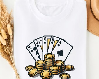 Camiseta de póker Royal Flush, camiseta gráfica de casino Texas Hold'em