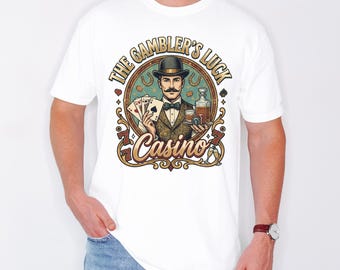 Camiseta unisex con estampado de casino "Gamler's Luck" de estilo vintage y cartas de póker.