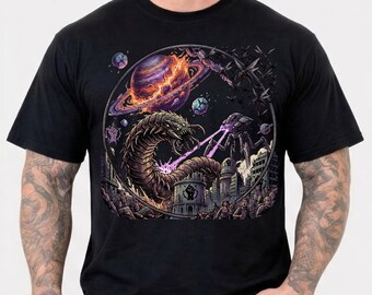 Camiseta de monstruos de ciencia ficción, camiseta gráfica de invasión alienígena, camiseta de terror cósmico, regalo de criatura espacial, camiseta unisex para gamers de fantasía.