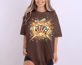 Camiseta de póker Royal Flush, camiseta gráfica de cartas de casino, camiseta para amantes de los juegos de azar.