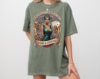 Camiseta Lady Luck Casino Queen, camiseta con estampado de cartas de póker y dados, camiseta unisex de Las Vegas Gambling