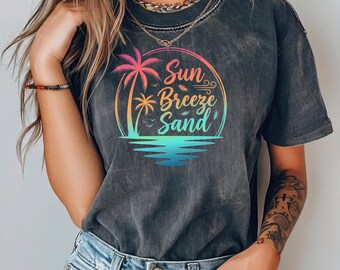 Sun Breeze Sand Shirt, Beach Vacation Tee, Tropical Summer Shirt, Palm Tree Graphic Tee, Coastal Aesthetic Shirt, Comfort Colors Tee