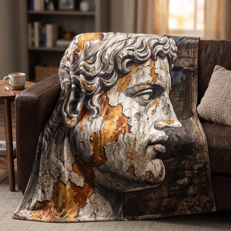 Classical Greek Statue Bust Wall Art Tapestry, Roman Ruins Marble ...