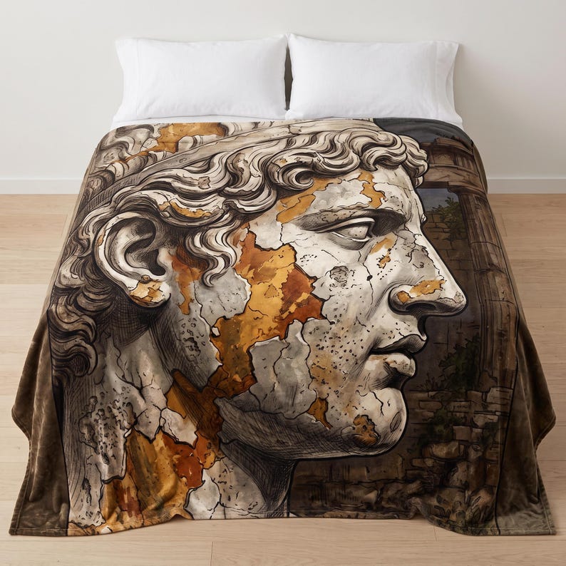 Classical Greek Statue Bust Wall Art Tapestry, Roman Ruins Marble ...