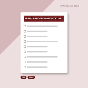 Checklista för restaurangöppning | Redigerbar mall för restaurang och bar | Digital nedladdning i PDF-format + DOCX