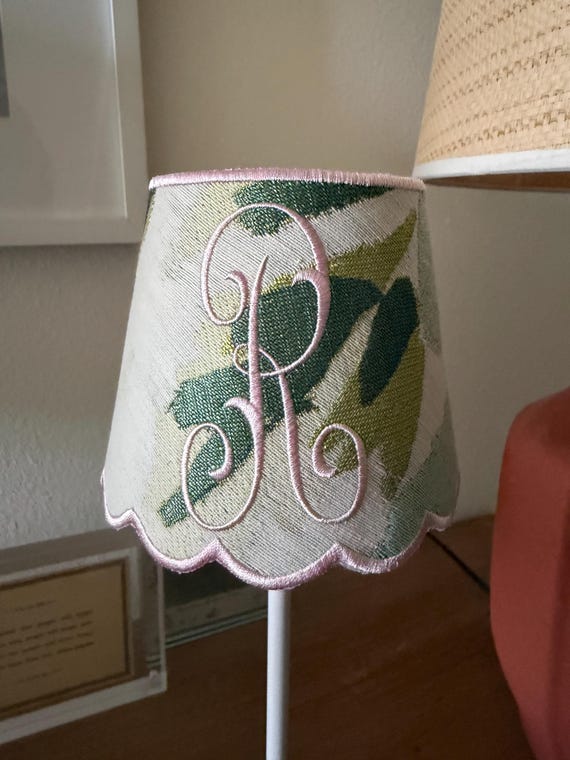 Monogrammed Lamp Shade for Cordless Rechargeable Lamps, Custom Embroidery, Mahjong Lamp