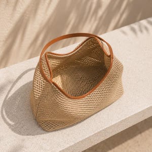 女性用ストローショルダーバッグ、編み込みホーボーアンダーアームトートバッグ、レザーストラップ付きボヘミアンサマーバケットバッグ、カジュアルハンドバッグ 画像 12