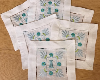 Monogrammed Linen Cocktail Napkins/Coasters (Set of 4, 6, 8, 10, or 12)