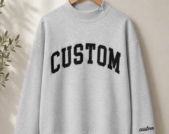 Personalized Slit Mock Neck Sweatshirt | Custom Embroidered Varsity Lettering | Custom Name Collar Embroidery | Made to Order