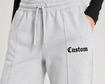 Custom Embroidered Sweatpants | Personalized Wide Leg Sweatpants | Custom Name Joggers | Embroidered Lounge Pants | Unisex  Sweatpants