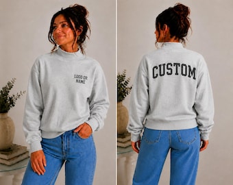 Personalized Mock Neck Sweatshirt | Custom Embroidered Logo Front & Custom Text Back | Business Team Apparel | Made to Order