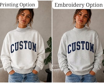 Custom Reversible Mock Neck Sweatshirt | Embroidered or Printed Varsity Text | Two-Way Wear Pullover | Personalized Unisex