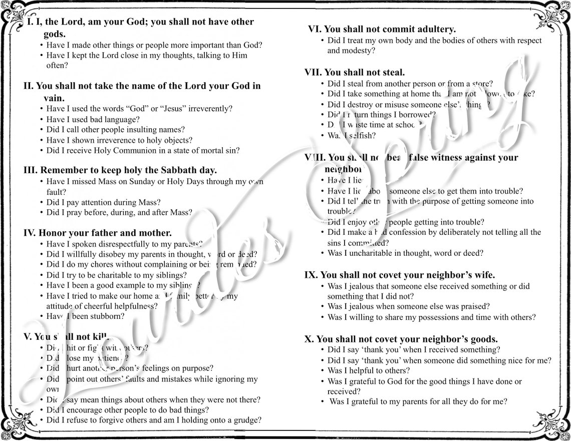 Printable Examination Of Conscience Worksheet