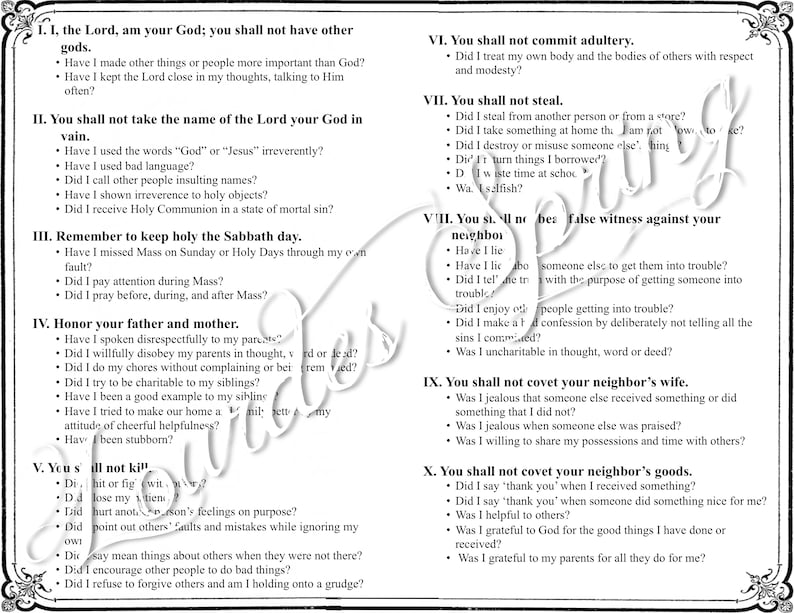 Examination of Conscience for Children, Printable PDF Download Etsy