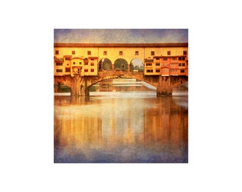 Italian Sunrise Photo, Ponte Vecchio, Tuscan Gold, Tuscany, Italy, Travel Photography, Florence, Gold Decor