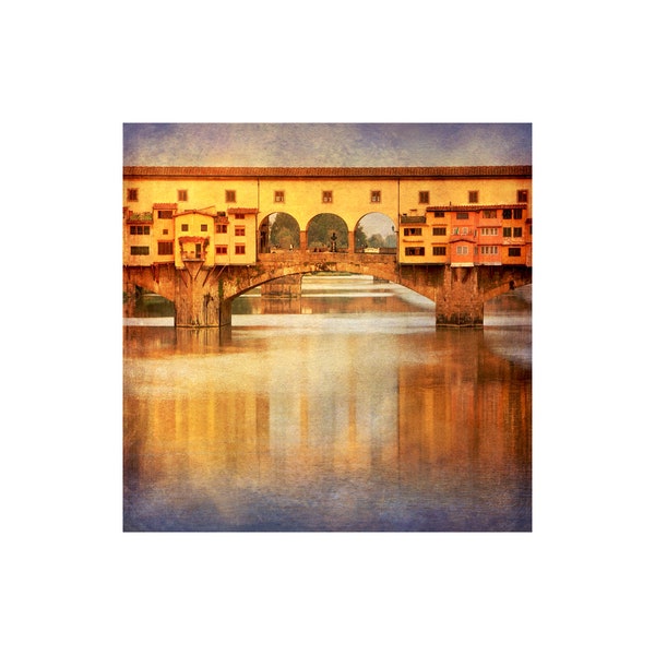 Italian Sunrise Photo, Ponte Vecchio, Tuscan Gold, Tuscany, Italy, Travel Photography, Florence, Gold Decor