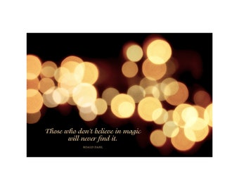 Lights & Magic Photo, Twinkle, Sparkle, Mystery, Night, Inspirational Quote, Roald Dahl, Bokeh, Gold