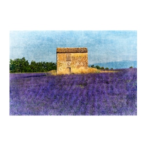 Lavendel Foto, Steingebäude, Provence, Frankreich, Reisefotografie, lila, blaue Blumen